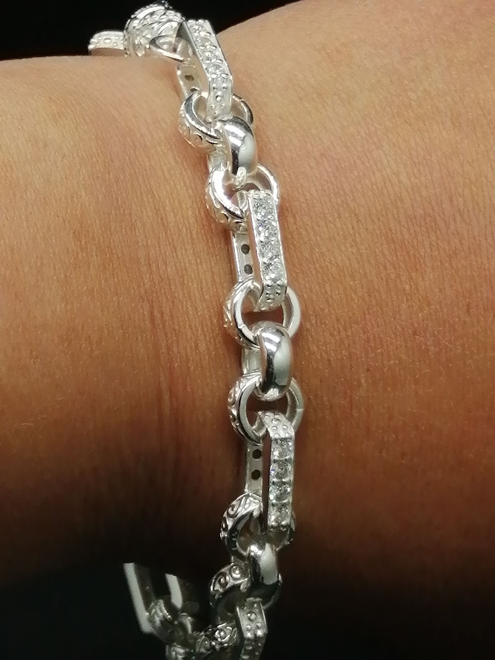 Thumbnail: 925 Silver CZ Belcher & Bar Bracelet