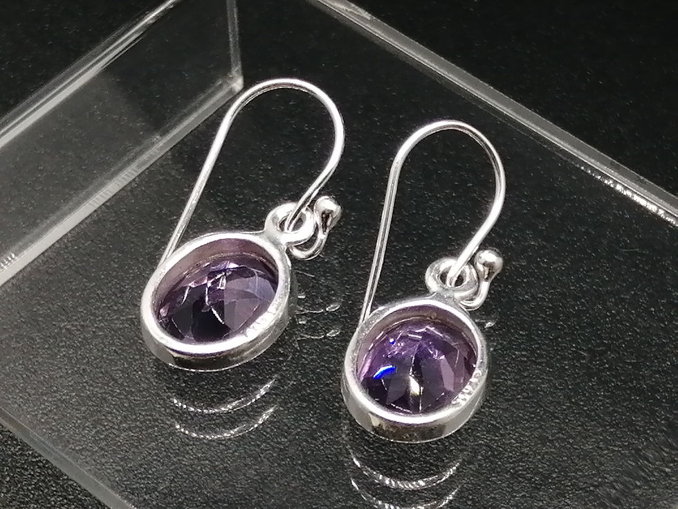Thumbnail: 925 Silver Amethyst Oval Drops Earrings