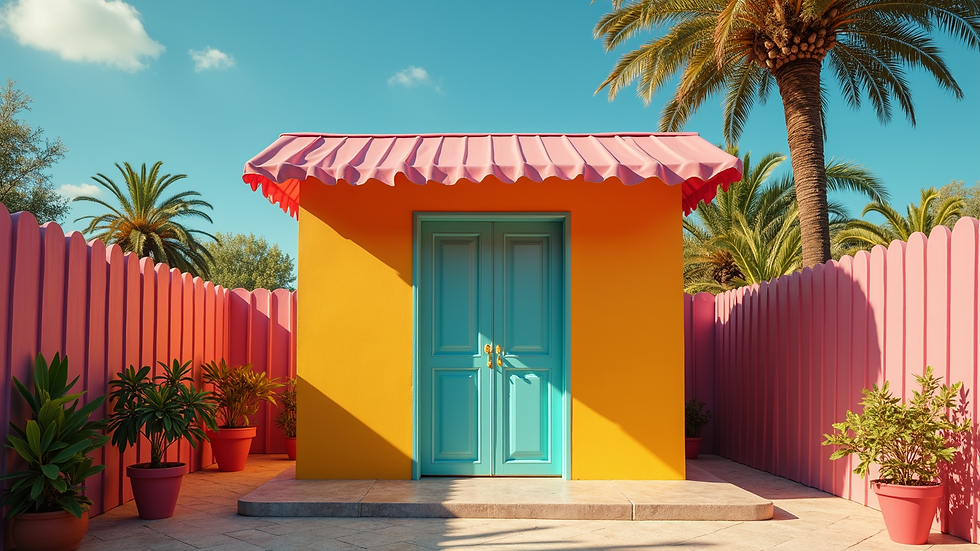 High angle view of a colourful open-air photo booth with props