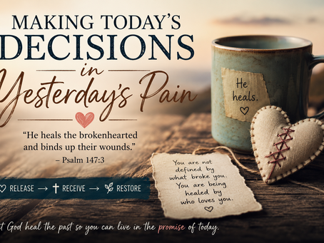 Making Today's Decisions in Yesterday's Pain. A coffee cup with a mended heart.
