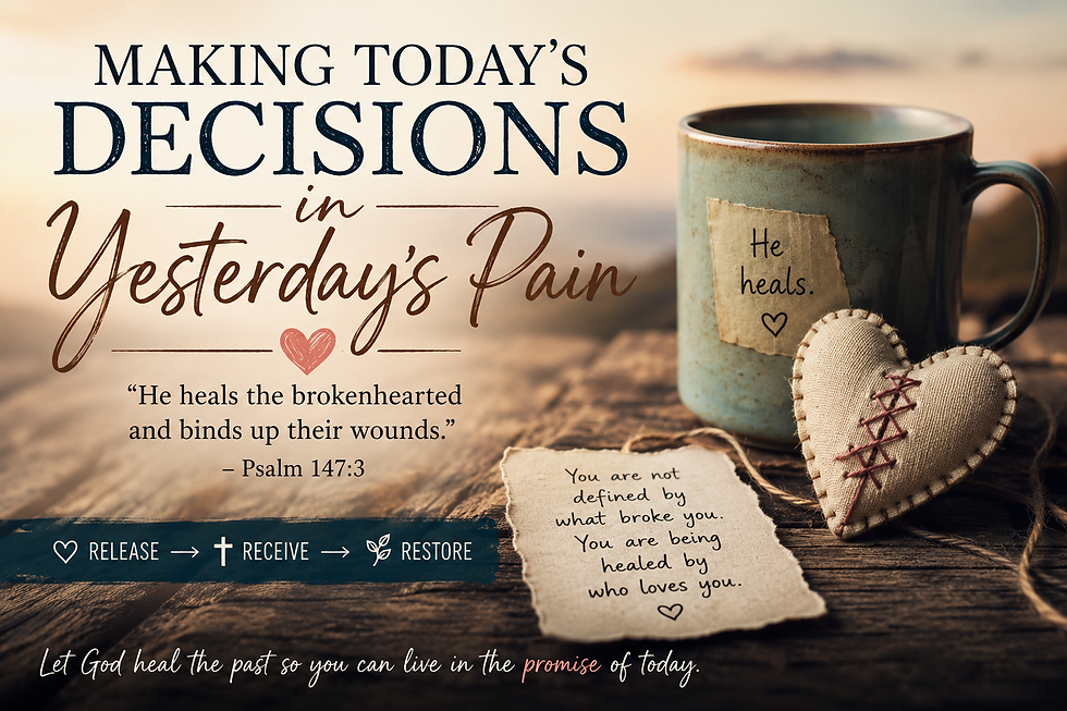 Making Today's Decisions in Yesterday's Pain. A coffee cup with a mended heart.
