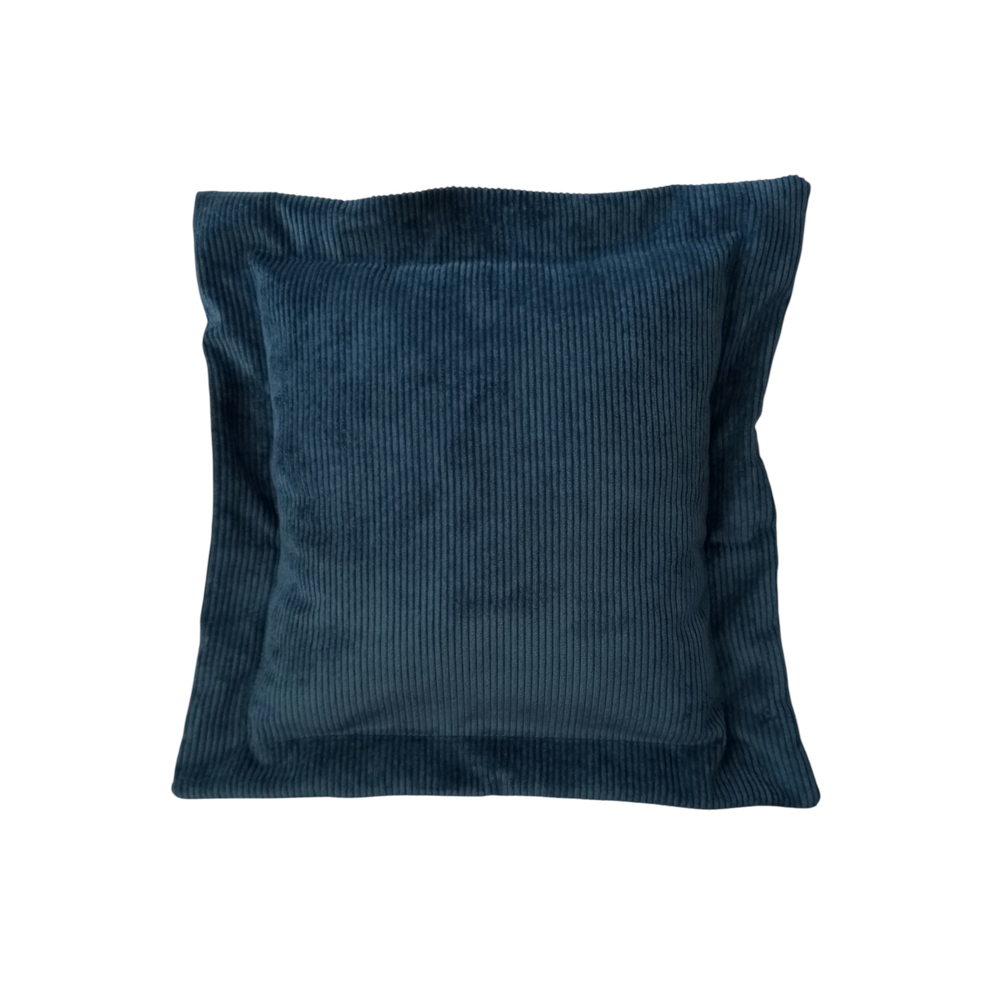 Coussin velours bleu côtelé