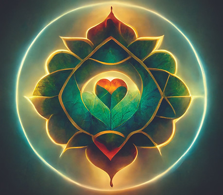 Glowing green heart mandala symbol
