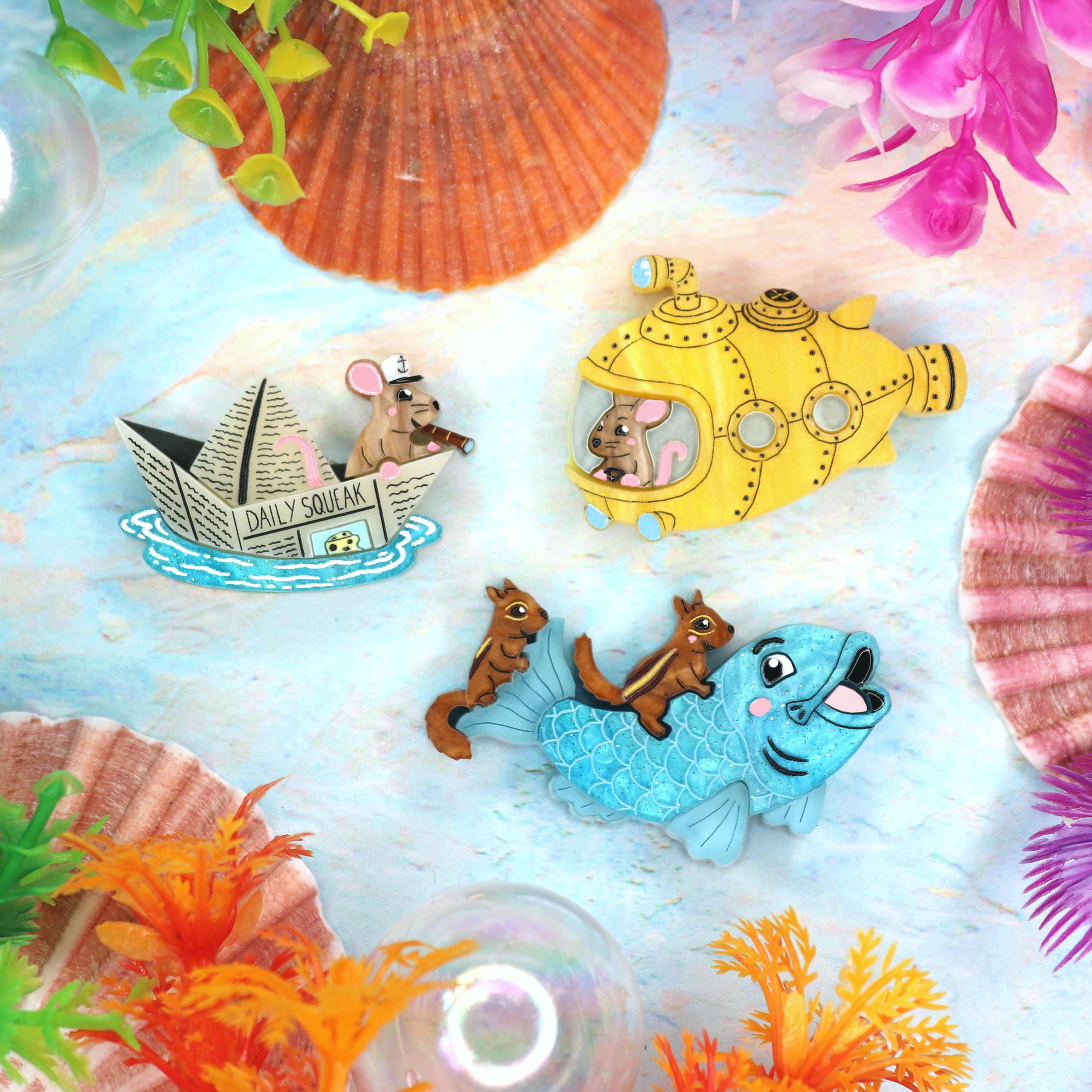 Seafaring Critters Mini Brooch Set