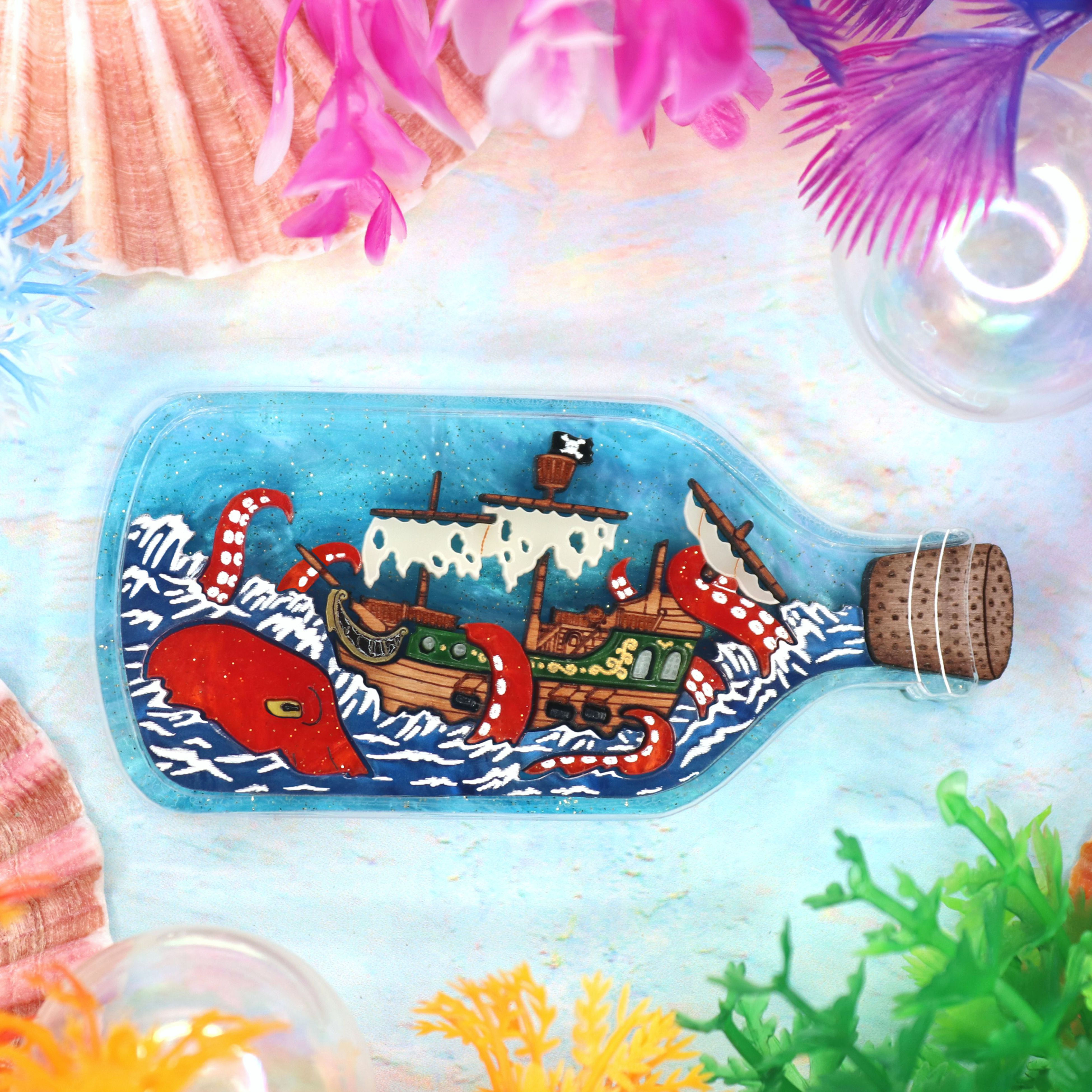 Kraken in a Bottle Brooch