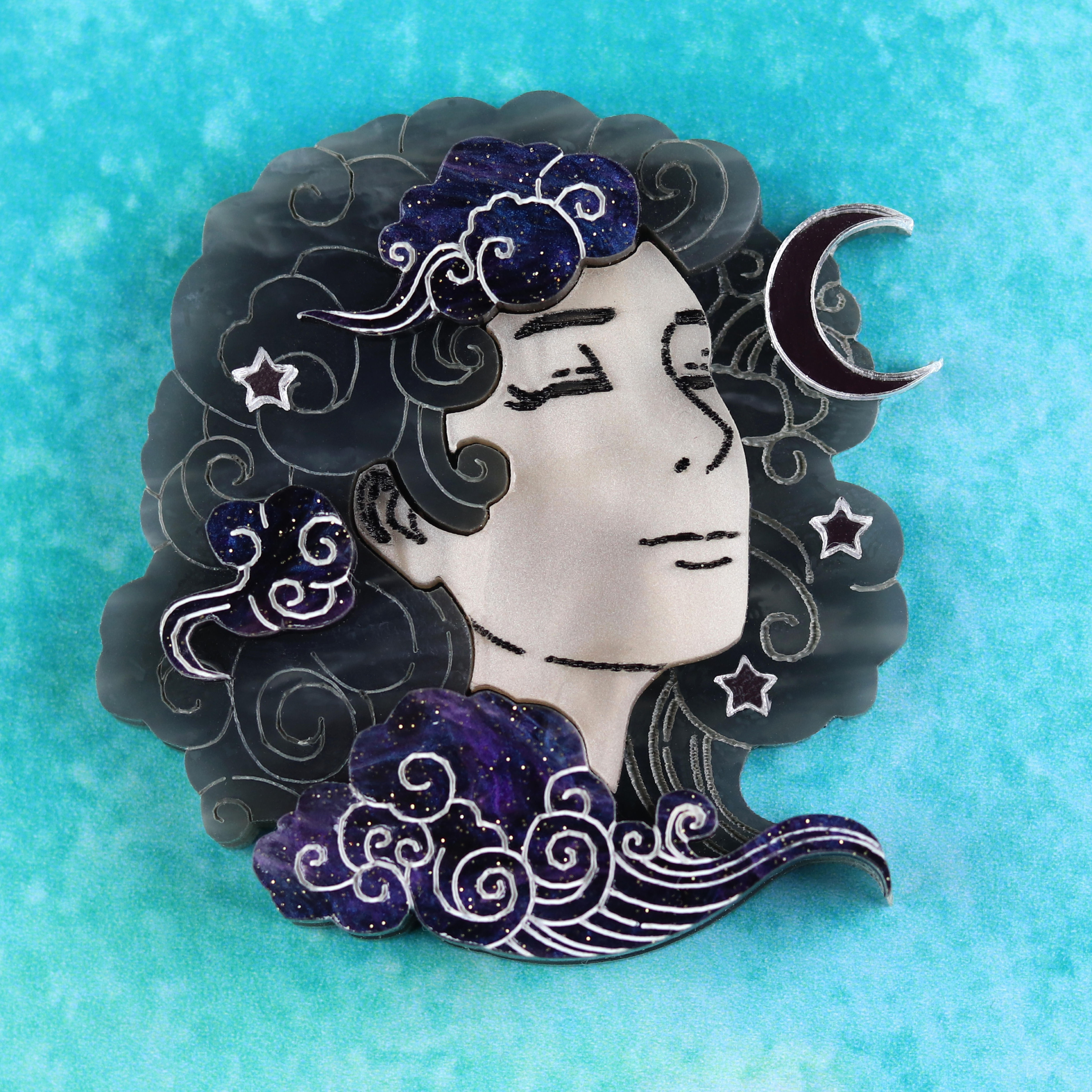 Head in the Clouds Brooch (Night Sky)