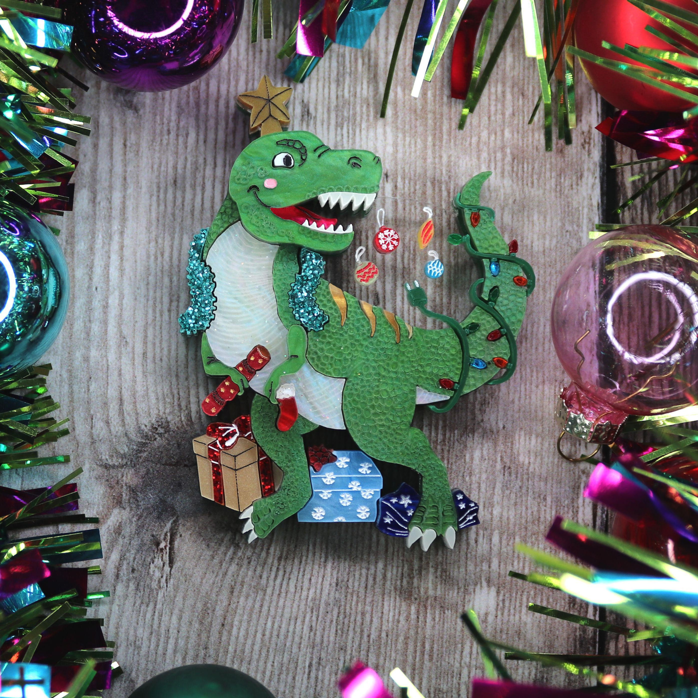 Christmas Tree Rex Brooch
