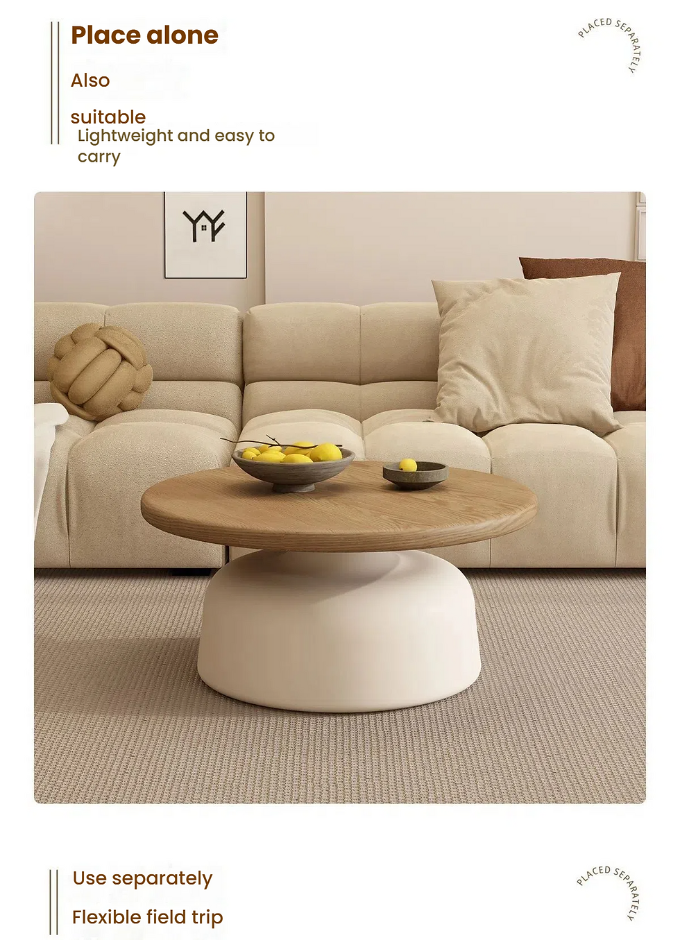 Thumbnail: Round coffee table with wood top and cream base