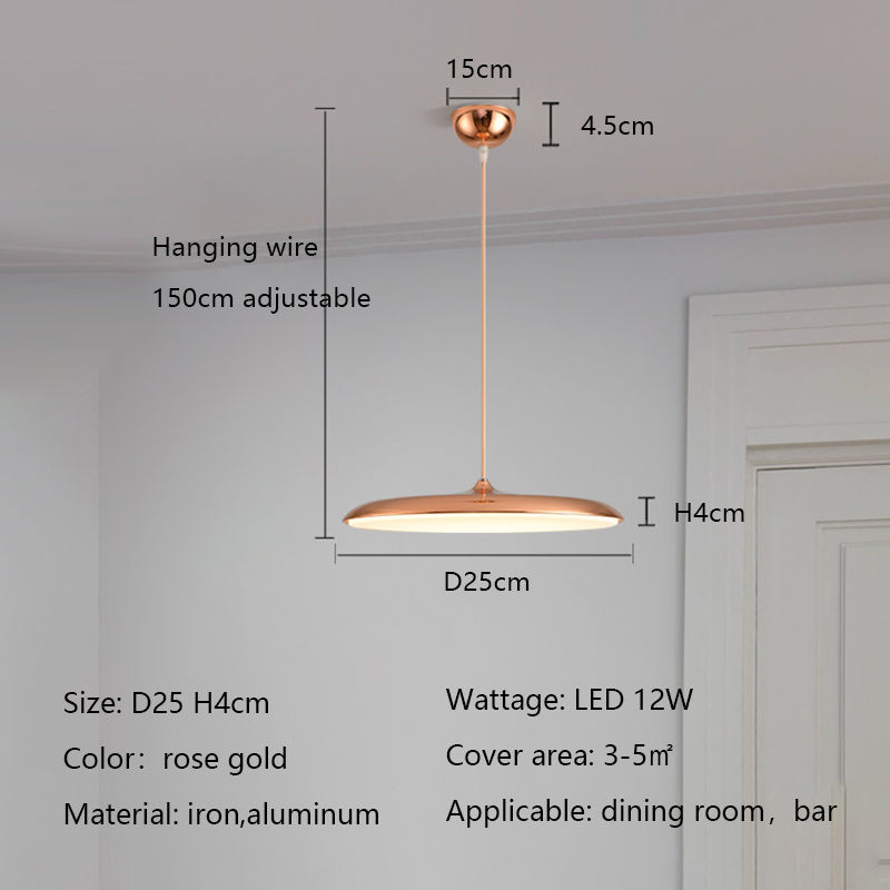 Thumbnail: Rose gold pendant light, D25 H4cm, LED 12W, adjustable wire