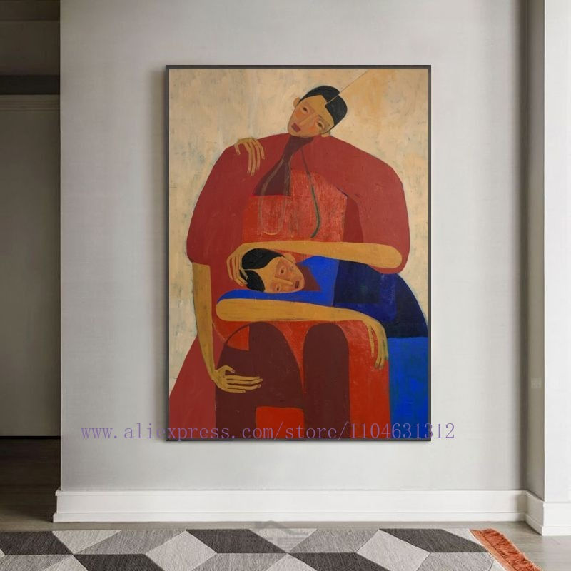 Thumbnail: Abstract acrylic painting of two embracing figures