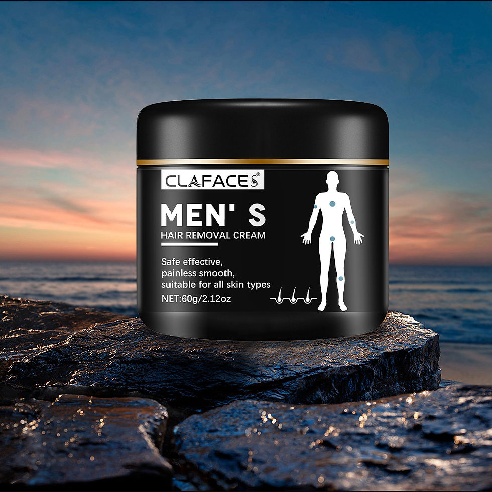 CLAFACES Men's Hair Removal Cream jar on rocks