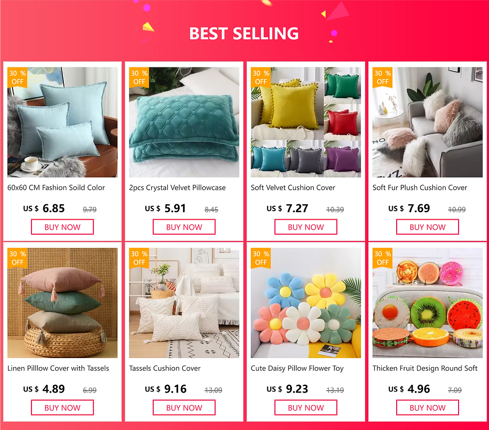 Thumbnail: Best selling products: pillows, cushion covers, toys