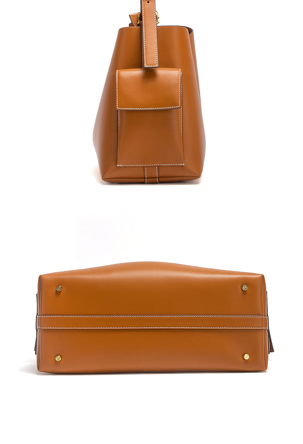 Thumbnail: Brown leather handbag, top and bottom views