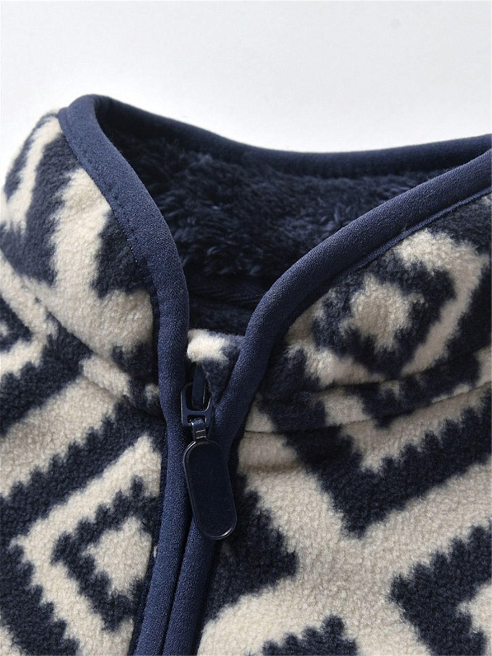 Thumbnail: New Boys Vintage Plaid Printed Casual Thickened Warm Stand Collar Zipper Jacket 