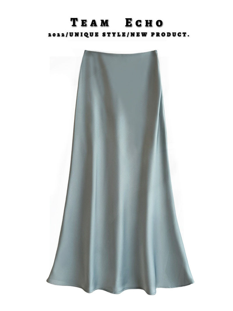 Thumbnail: Light blue satin long skirt