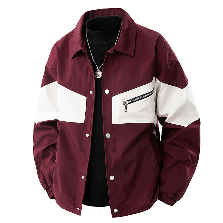 Thumbnail: Maroon and white jacket with zippered pocket