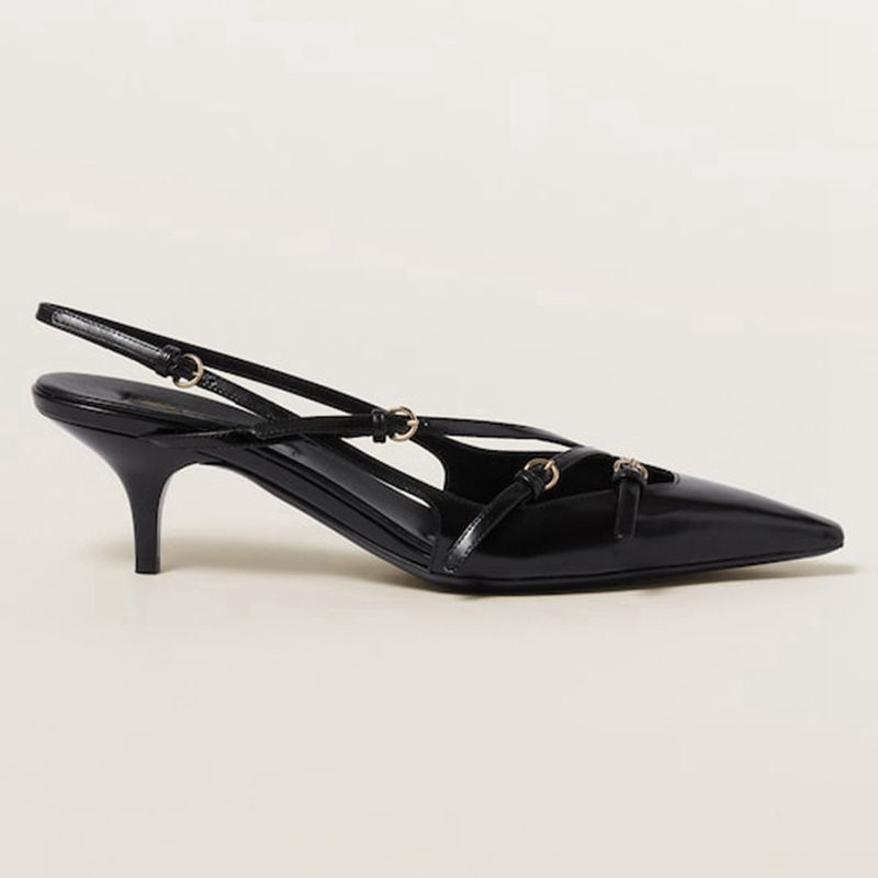 Thumbnail: French Style Belt Buckle Wine Red Sandals 2024 Brand Summer Retro Patent Leather
