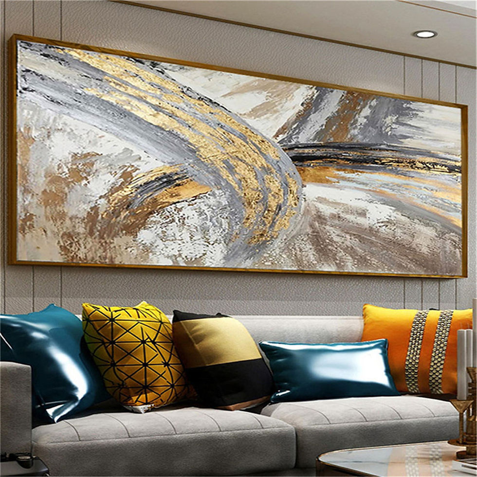 Thumbnail: Abstract painting with gold and gray texture above a sofa