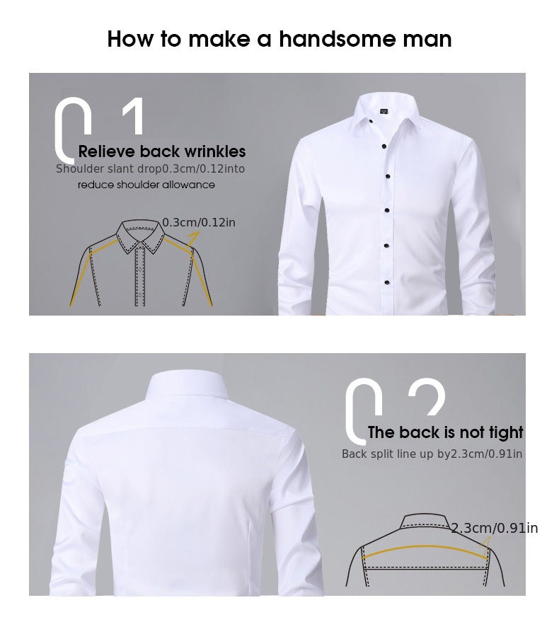 Thumbnail: Men'S Stretch Slim-Fit Formal Shirt Without Pockets, Light Business Turn- Collar