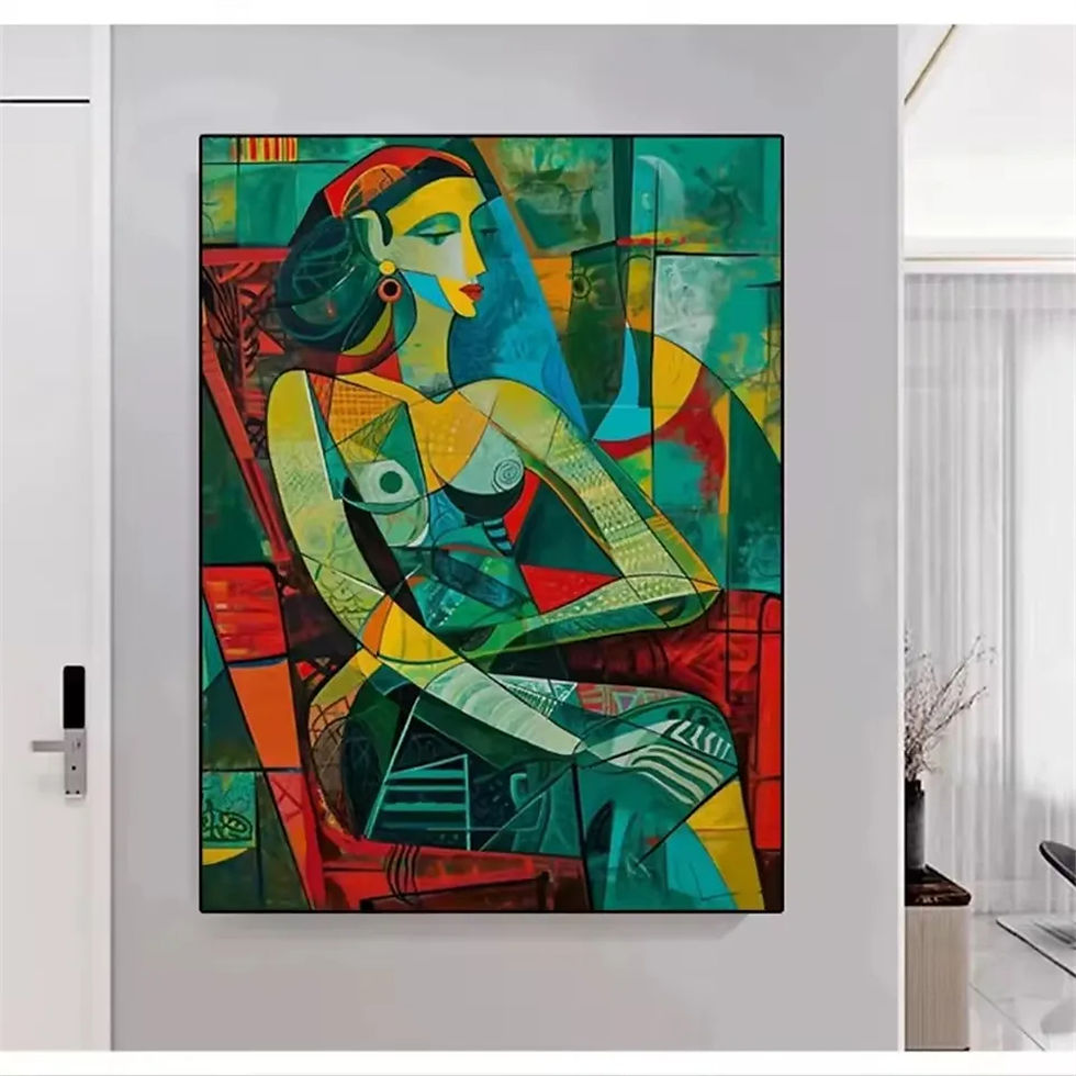 Thumbnail: Hand-painted abstract mural of a seated woman