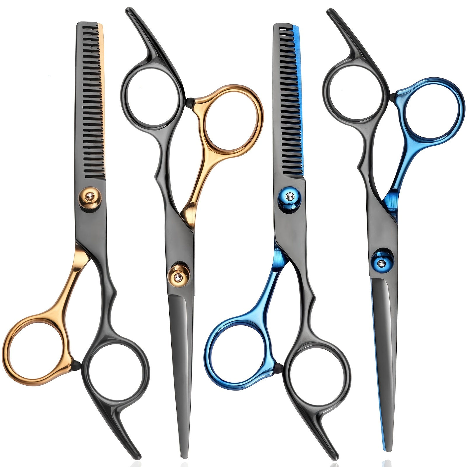 Hair cutting and thinning shears with gold and blue handles