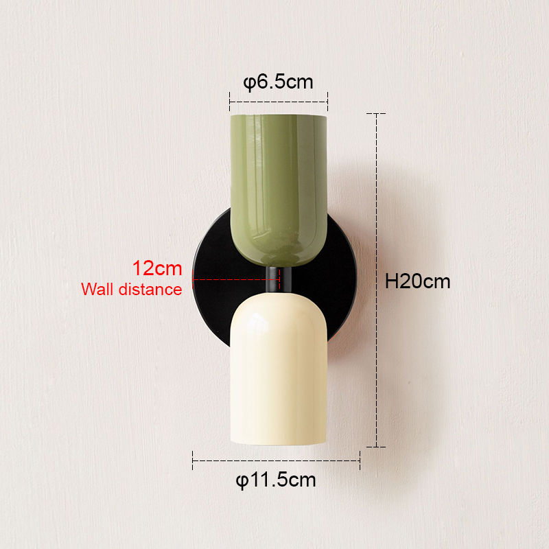 Thumbnail: Modern wall lamp, green and cream, H20cm, 12cm wall distance
