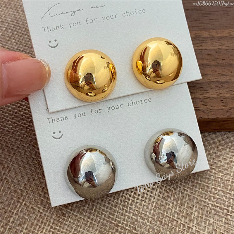 Gold and silver glossy round ball earrings