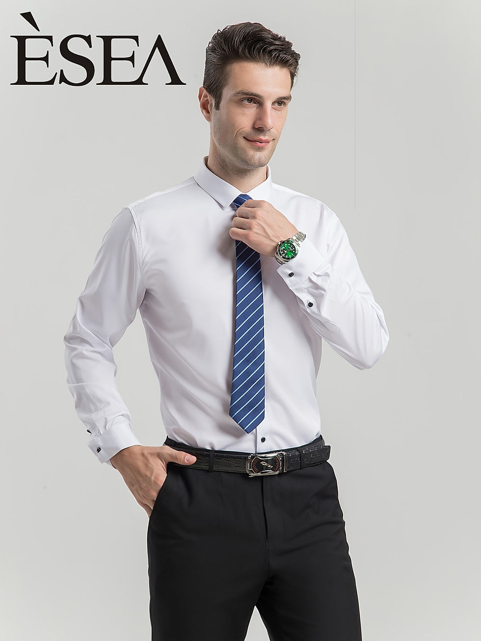 Thumbnail: Men'S Stretch Slim-Fit Formal Shirt Without Pockets, Light Business Turn- Collar