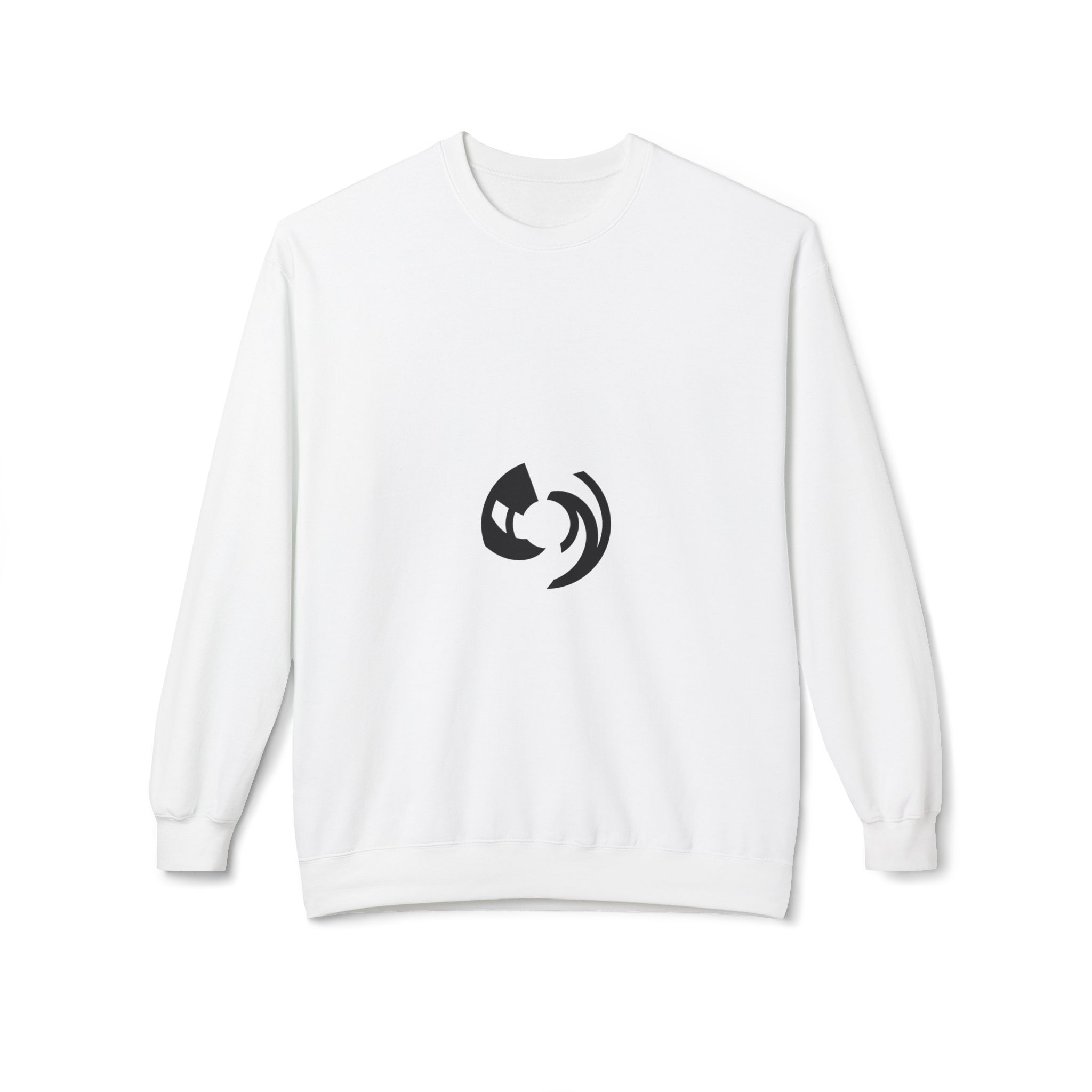 White sweatshirt with black abstract logo