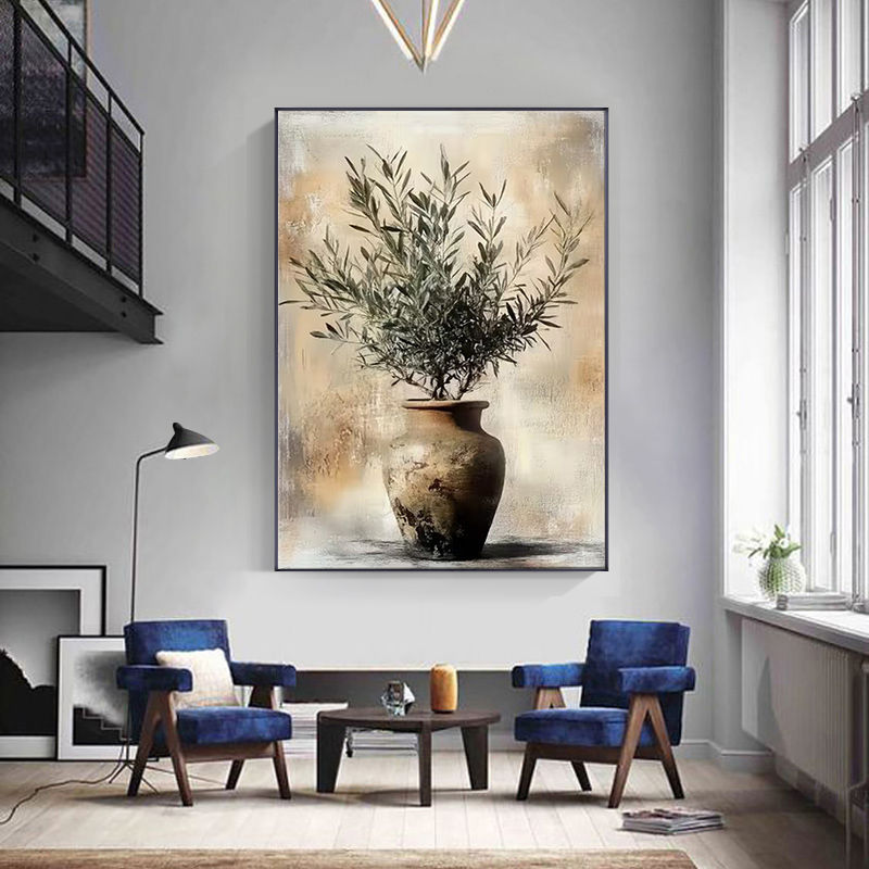 Thumbnail: Wall art: olive branches in a vase, modern room