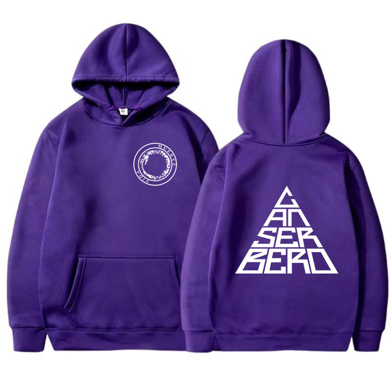 Thumbnail: Purple Canserbero hoodie, front logo, back CANSERBERO text