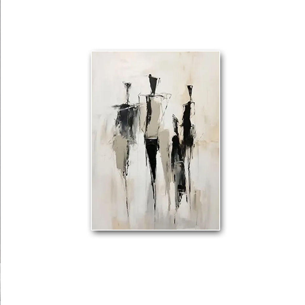 Thumbnail: Abstract painting of four standing figures in black and white