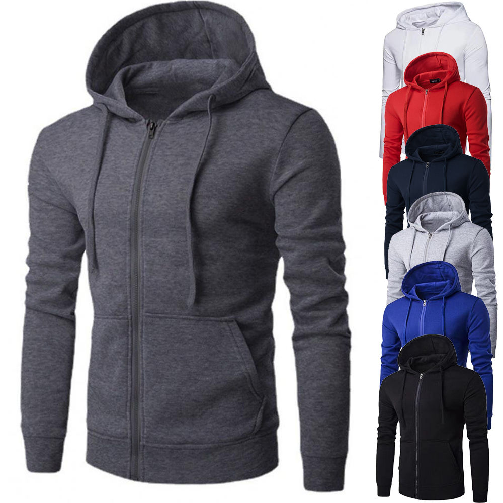 Grey full-zip hoodie, available in multiple colors