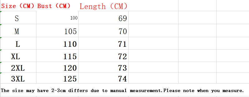 Thumbnail: Garment length chart in CM: 69-74. Note on manual measurement.