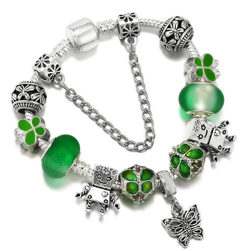 Thumbnail: Silver Color Charm Bracelet For Women With DIY High Heels Bages Beads Pendants B