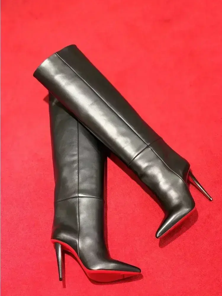 Thumbnail: New European and American Women's Slim High Heels, Pointed Rivets, Knee Length B