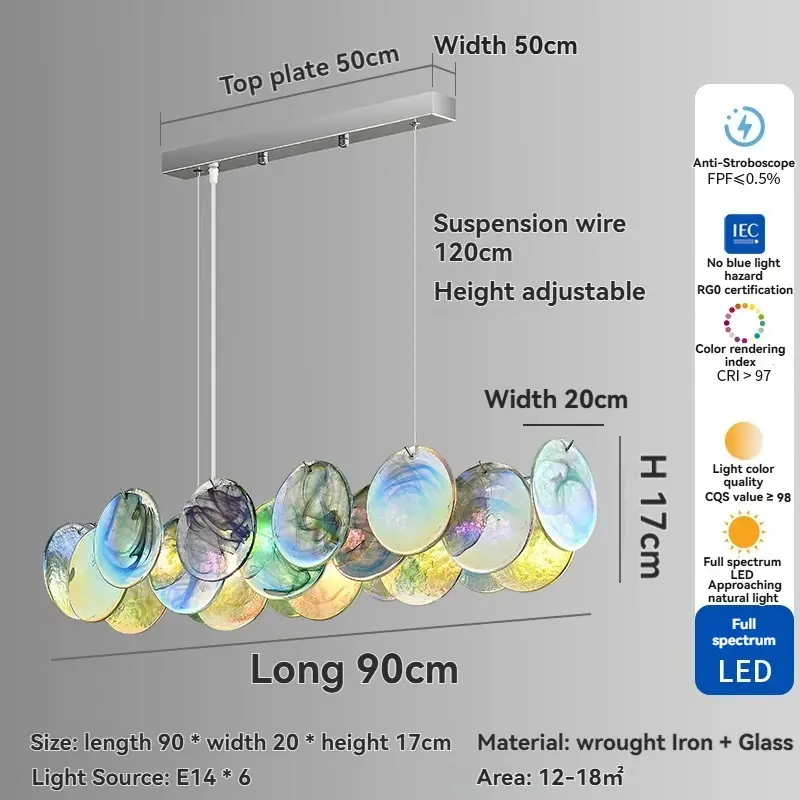 Thumbnail: Modern iridescent glass pendant light, 90x20x17cm, LED, adjustable height