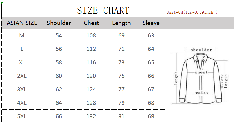 Thumbnail: Size chart with chest, length, and sleeve measurements