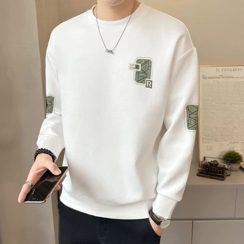 Thumbnail: White crewneck sweatshirt with green geometric details