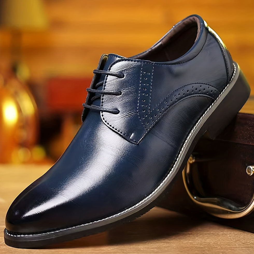 Thumbnail: Navy round toe lace-up dress shoe