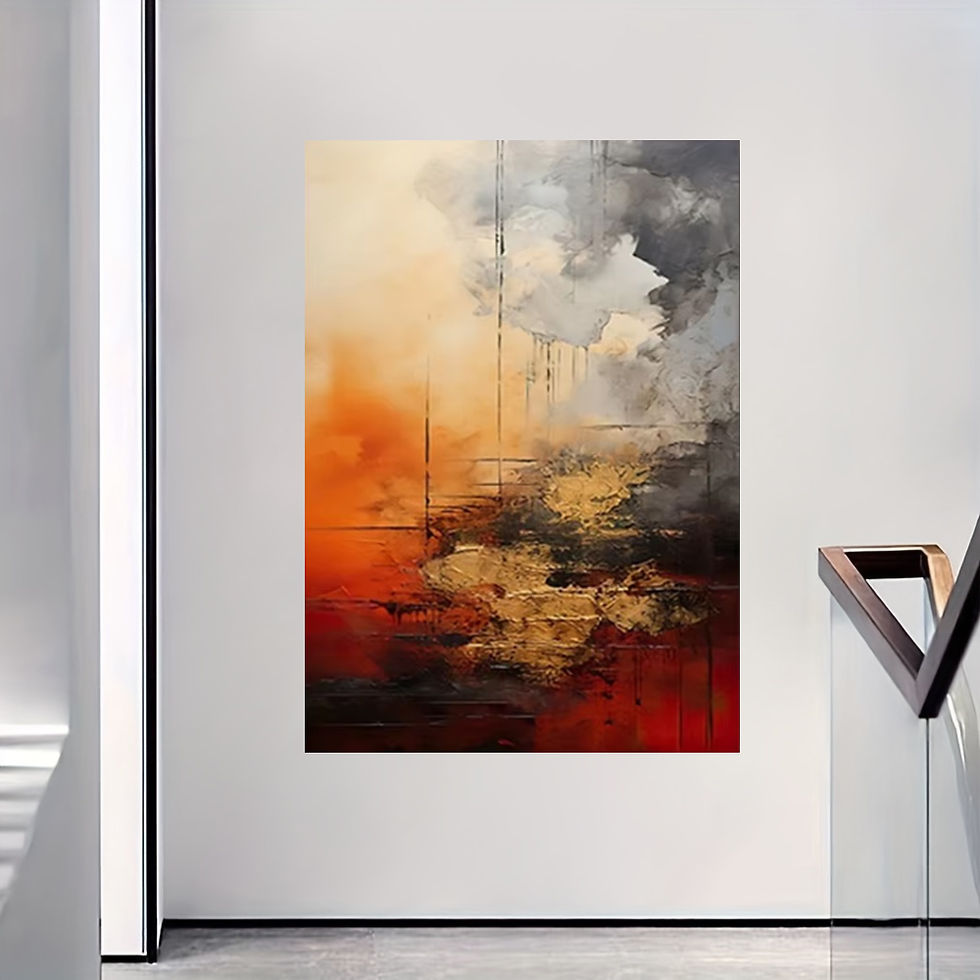 Thumbnail: Abstract painting with red, orange, and dark clouds