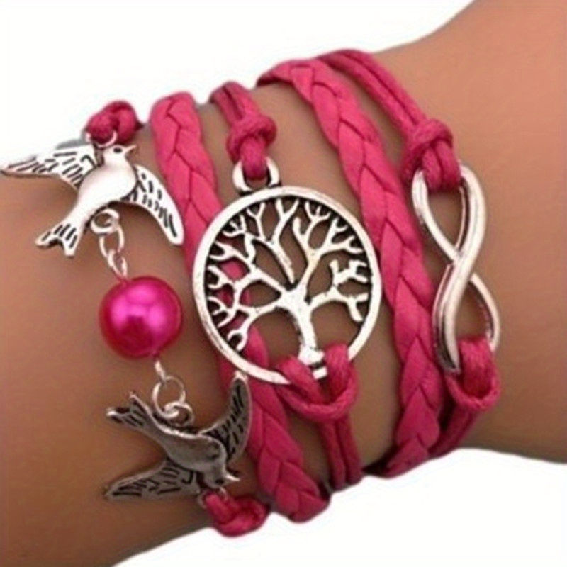 Thumbnail: European and American Fashion Jewelry Owl Heart Number 8  Braided Bracelet