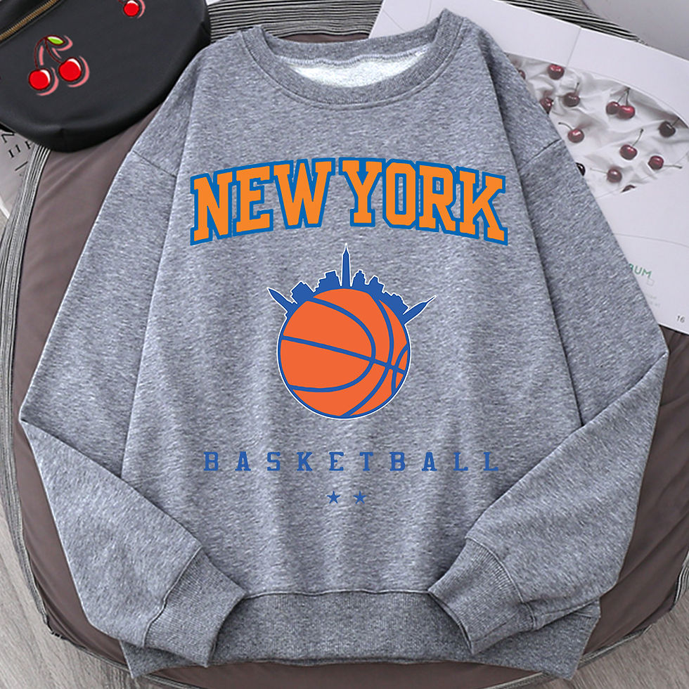 Thumbnail: Grey casual sweatshirt with 'NEW YORK BASKETBALL' and city skyline
