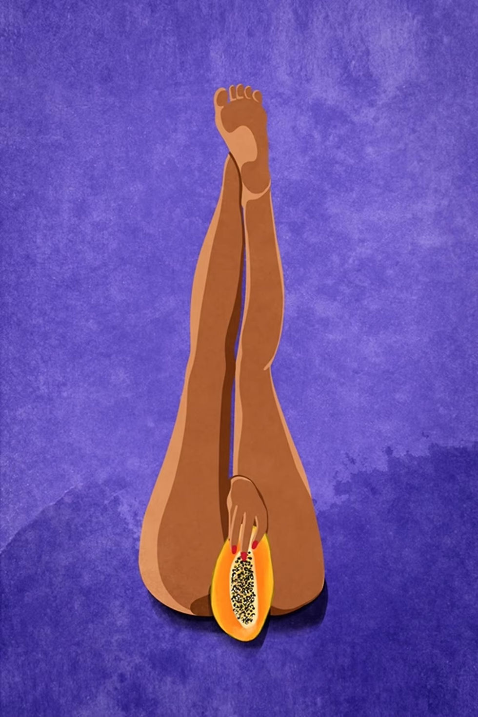 Thumbnail: Abstract art of legs holding a cut papaya