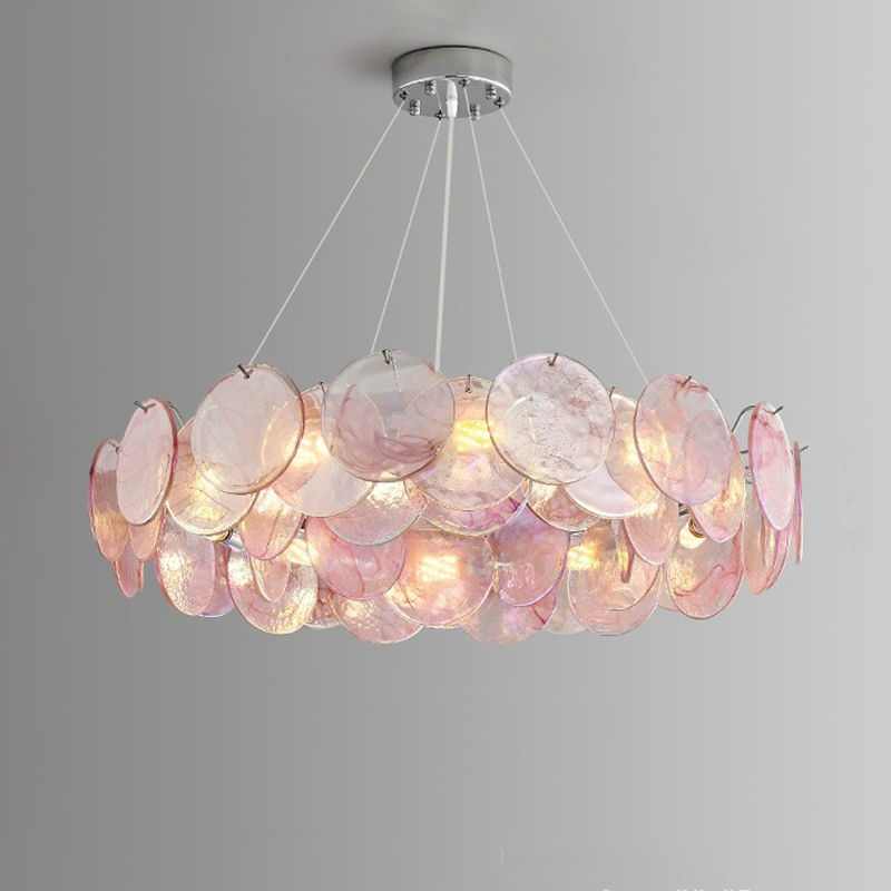 Thumbnail: Pink glass disc chandelier