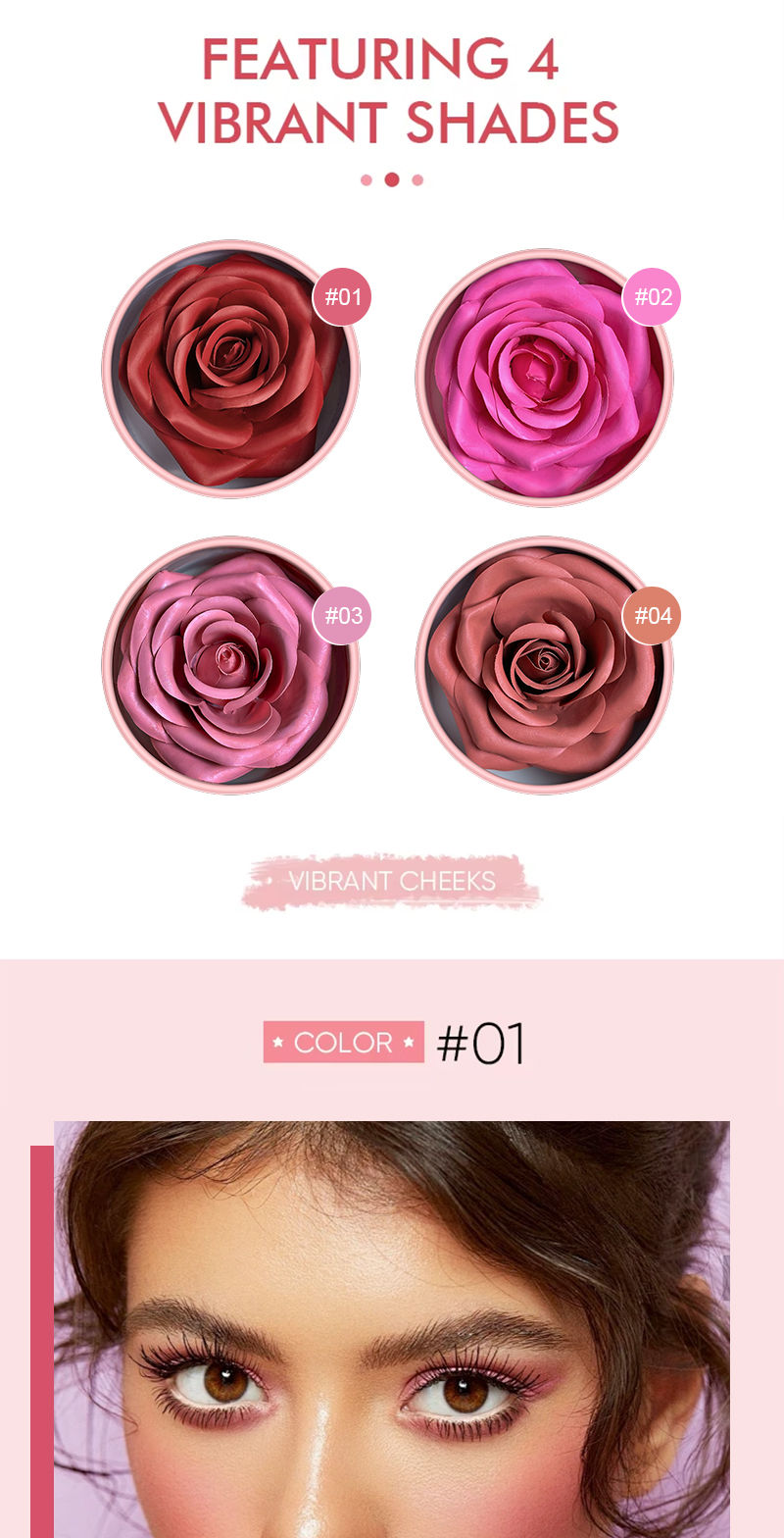 Thumbnail: Four rose-shaped blush shades: #01, #03, #04; Vibrant Cheeks