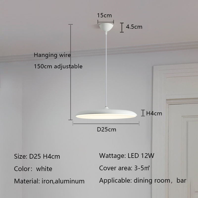 Thumbnail: White LED pendant light with dimensions and specifications