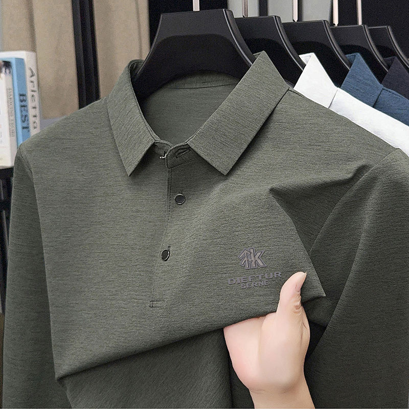 Thumbnail: Olive green long-sleeve polo shirt, showing texture