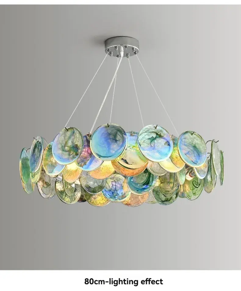 Thumbnail: Modern abstract chandelier with iridescent glass discs