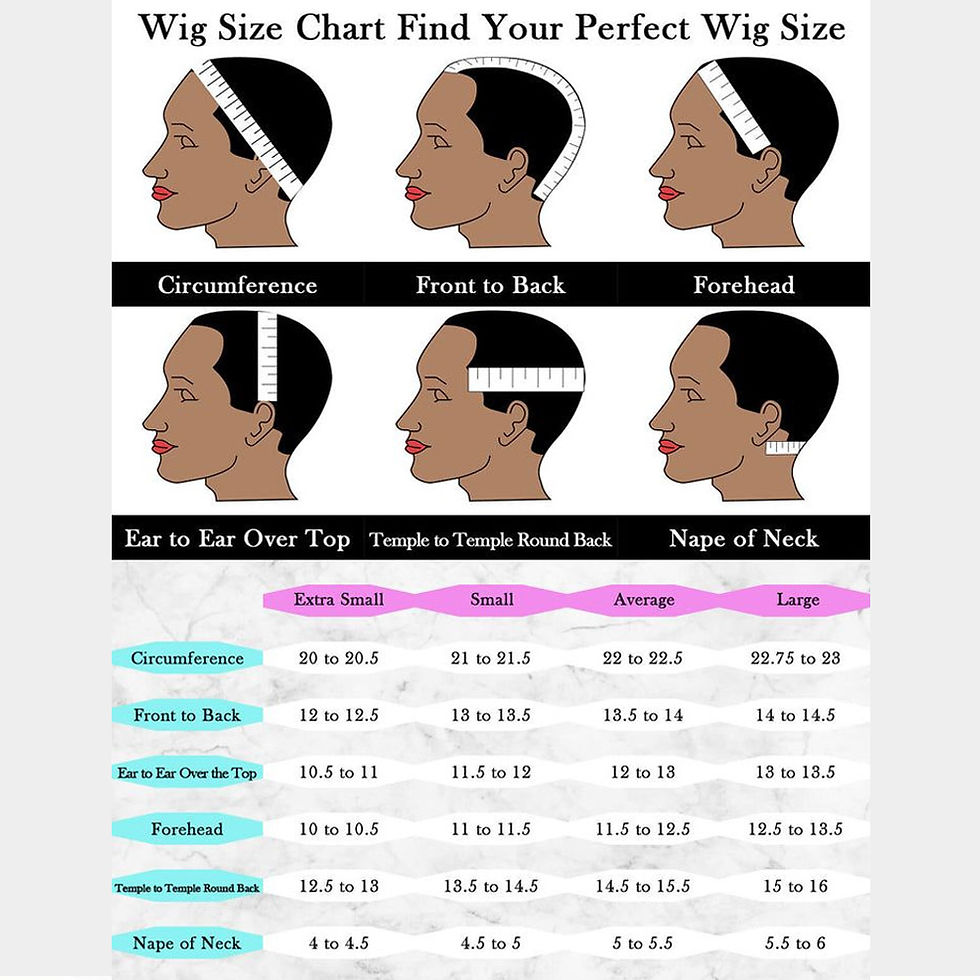 Thumbnail: Wig size chart with head measurement instructions and sizing table